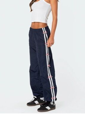 Edikted Navy Bow Stripe Nylon Track Pant Size XS